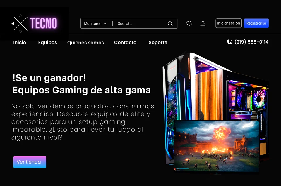 Design for a dark tech store with violet accents.