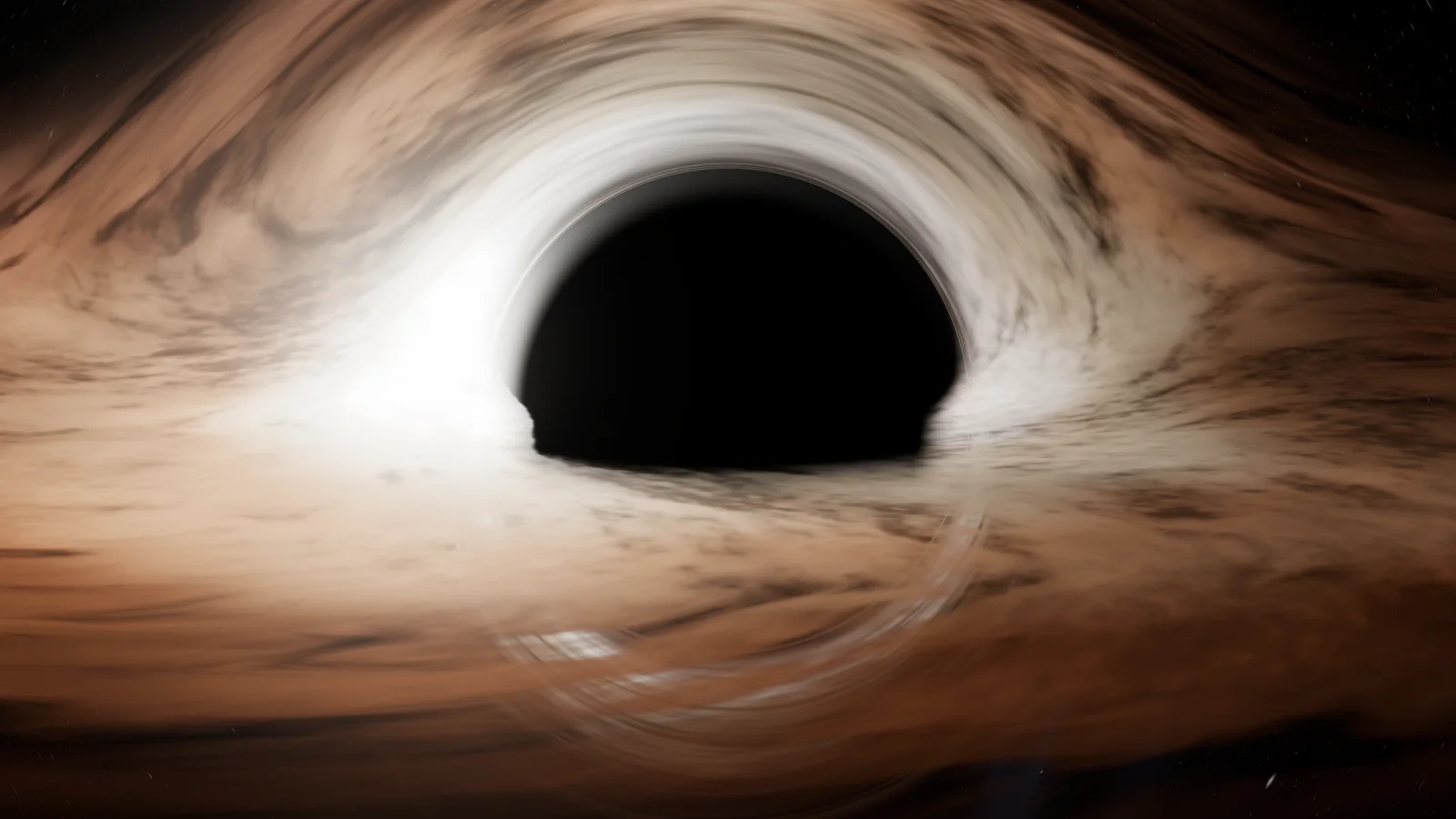 Fondo 4K de la sombra de Gargantúa de cerca: el borde negro rodeado por el disco brillante que llena toda la pantalla.