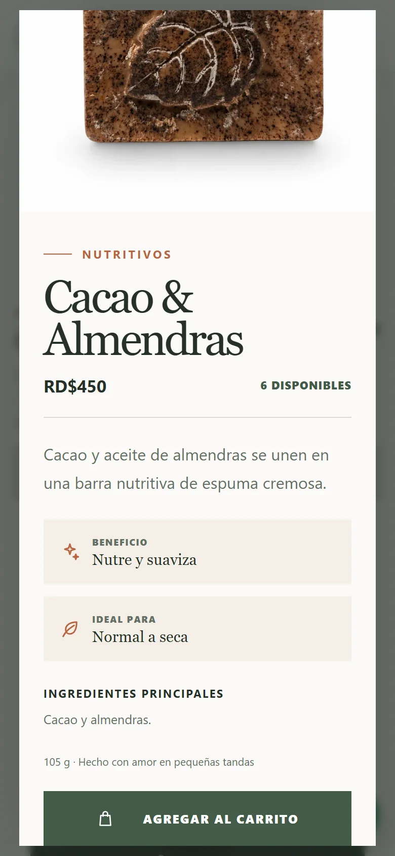 End of the product view on mobile with ingredients and the Add to cart button