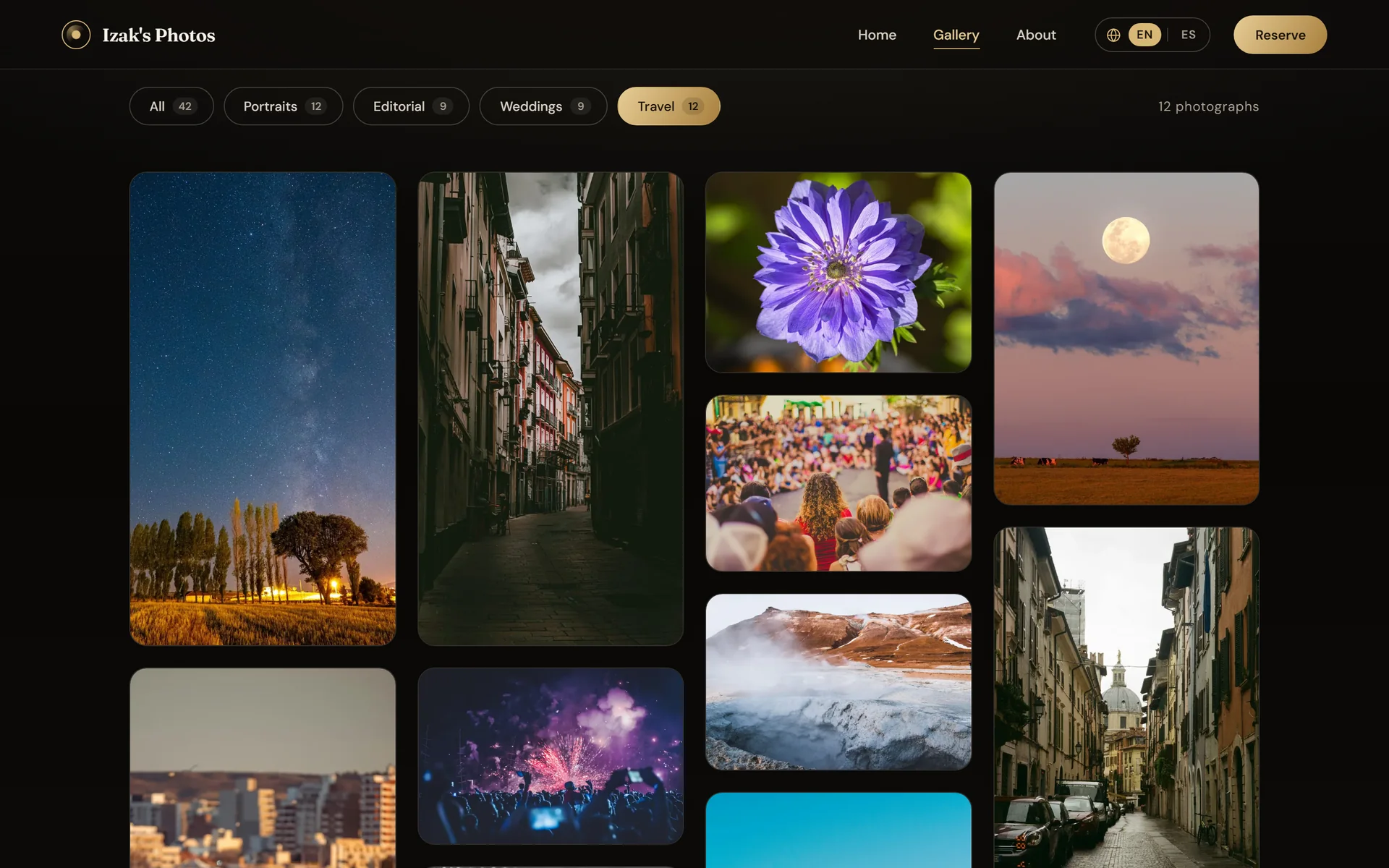 Travel series with portrait and landscape photos of stars, streets, flowers and landscapes