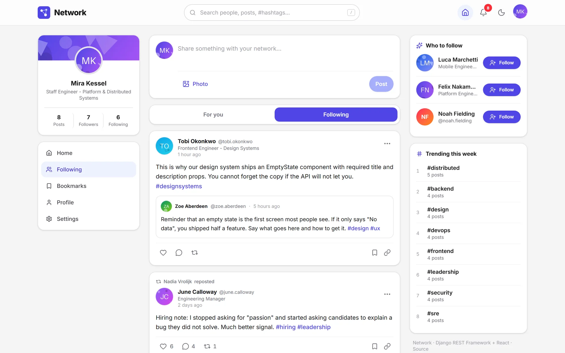 Feed with the Following tab active
