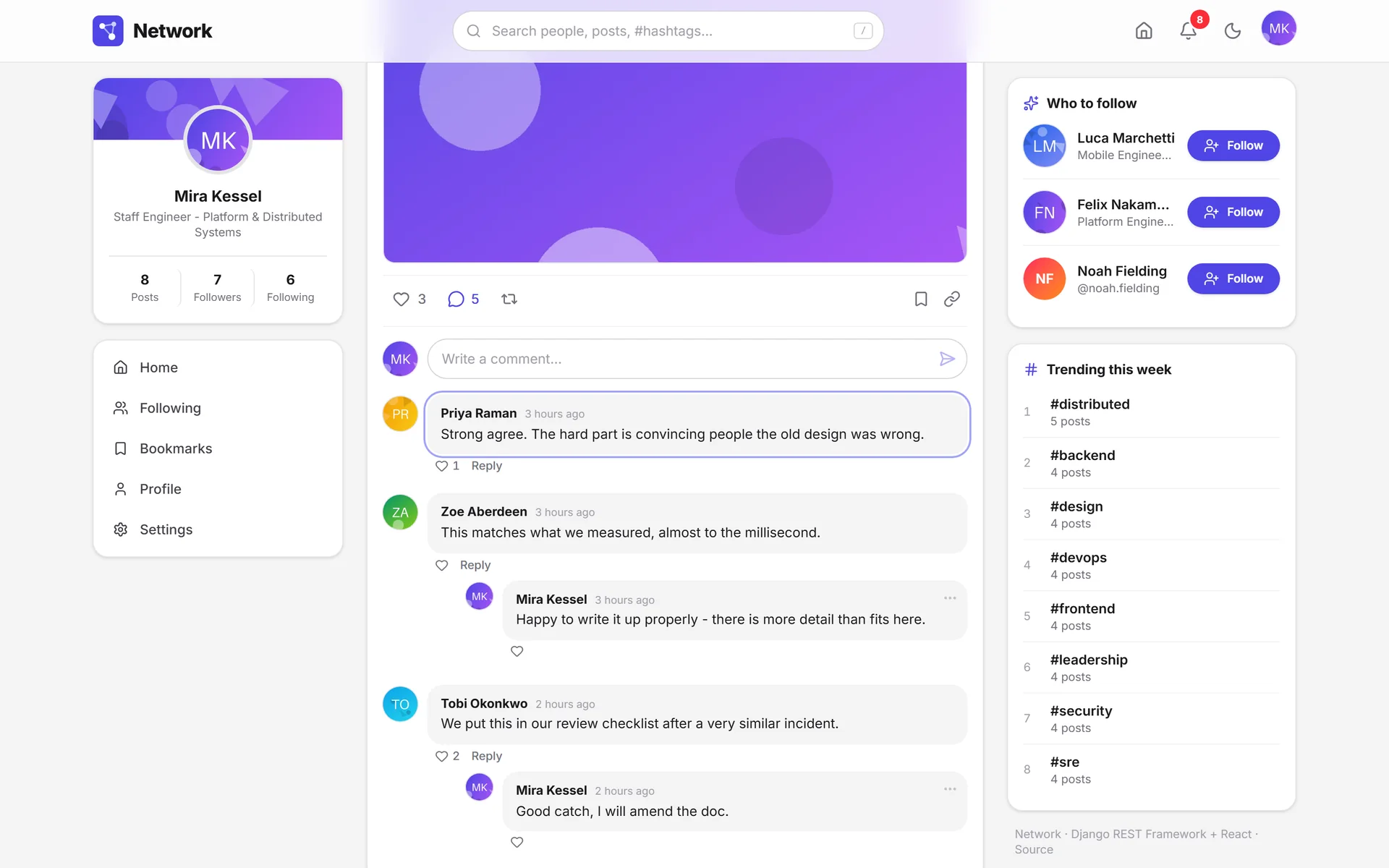 Comment thread with one comment highlighted by a ring after arriving from a notification