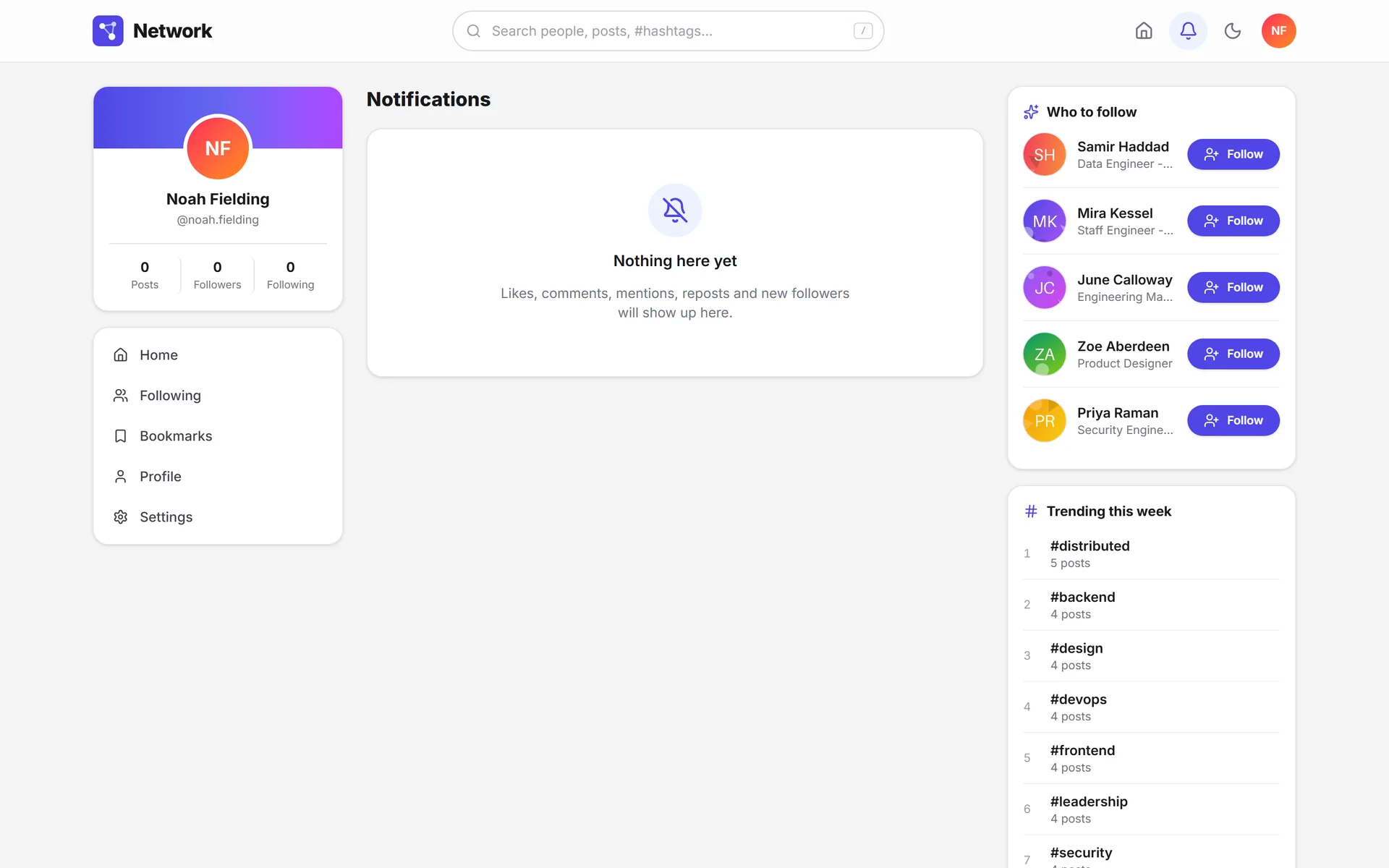 Empty notifications on a new account