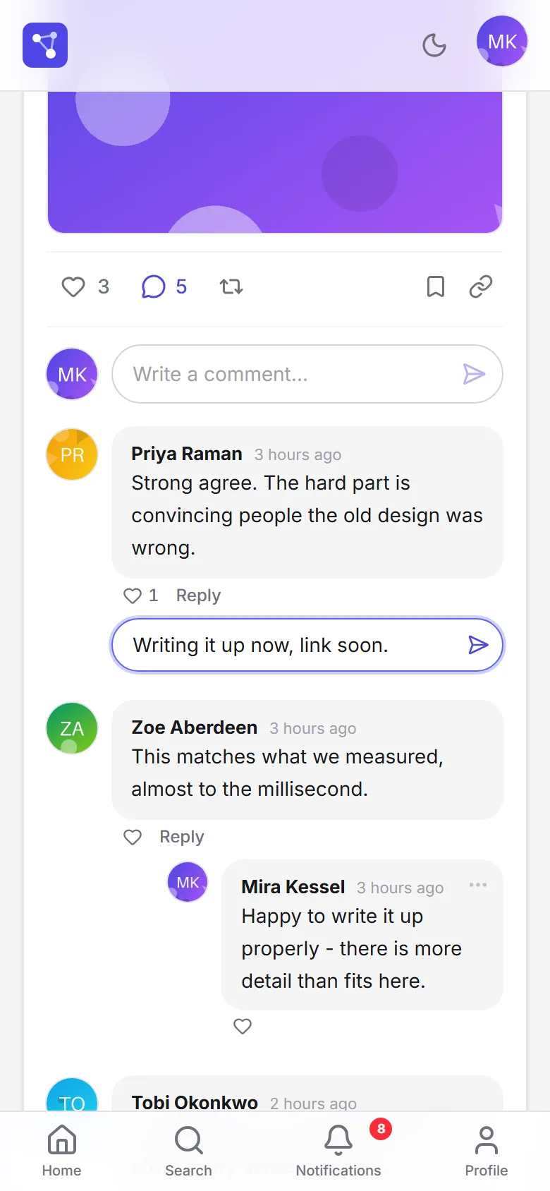 Reply box open under a comment on a phone