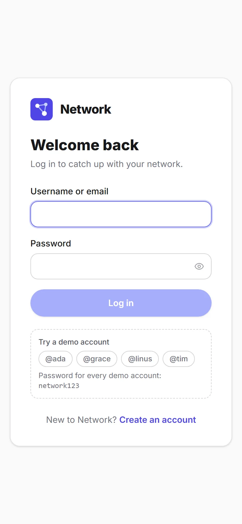 Sign-in screen on a phone with the demo accounts and their password
