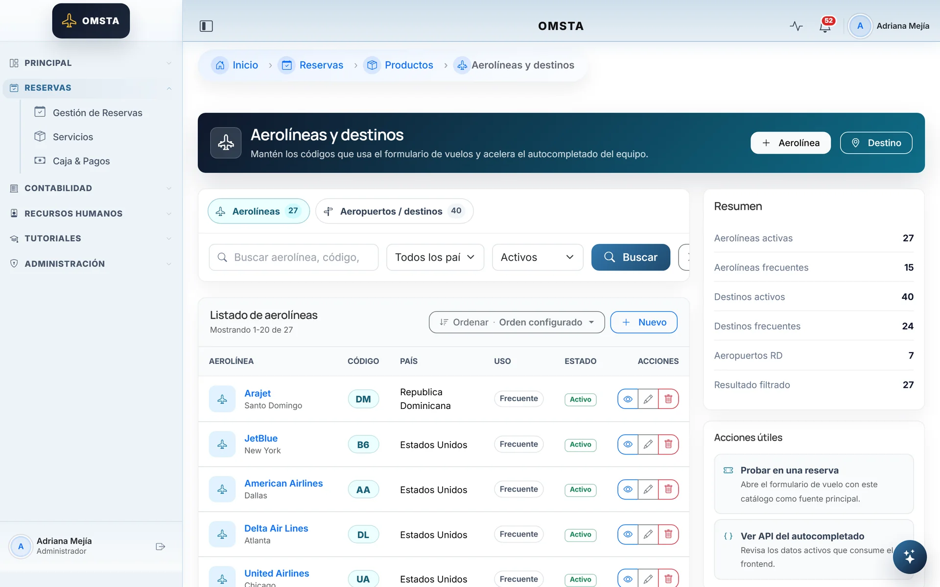 Airline catalog with IATA code, country and frequent use