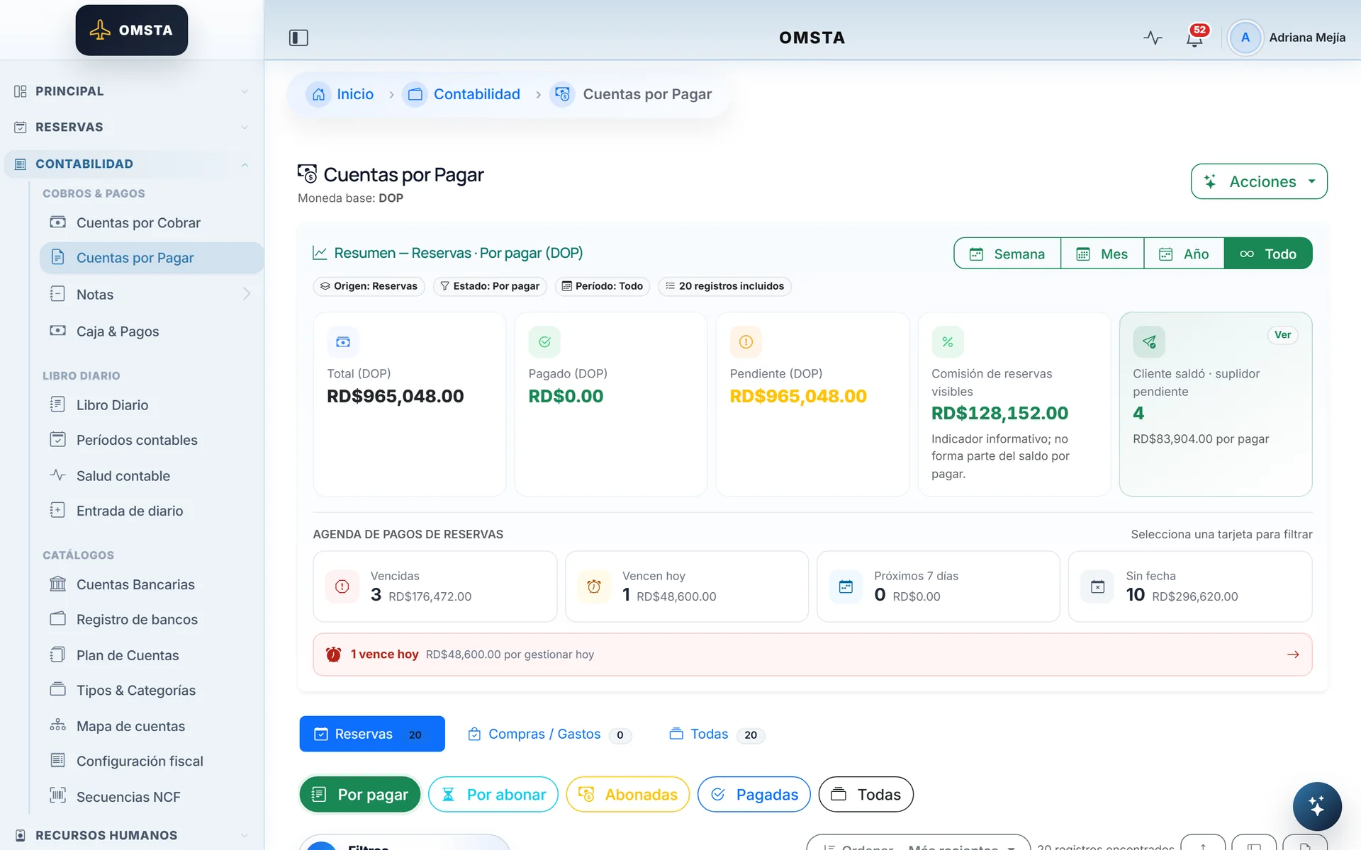 Accounts payable with overdue, due-today and upcoming items