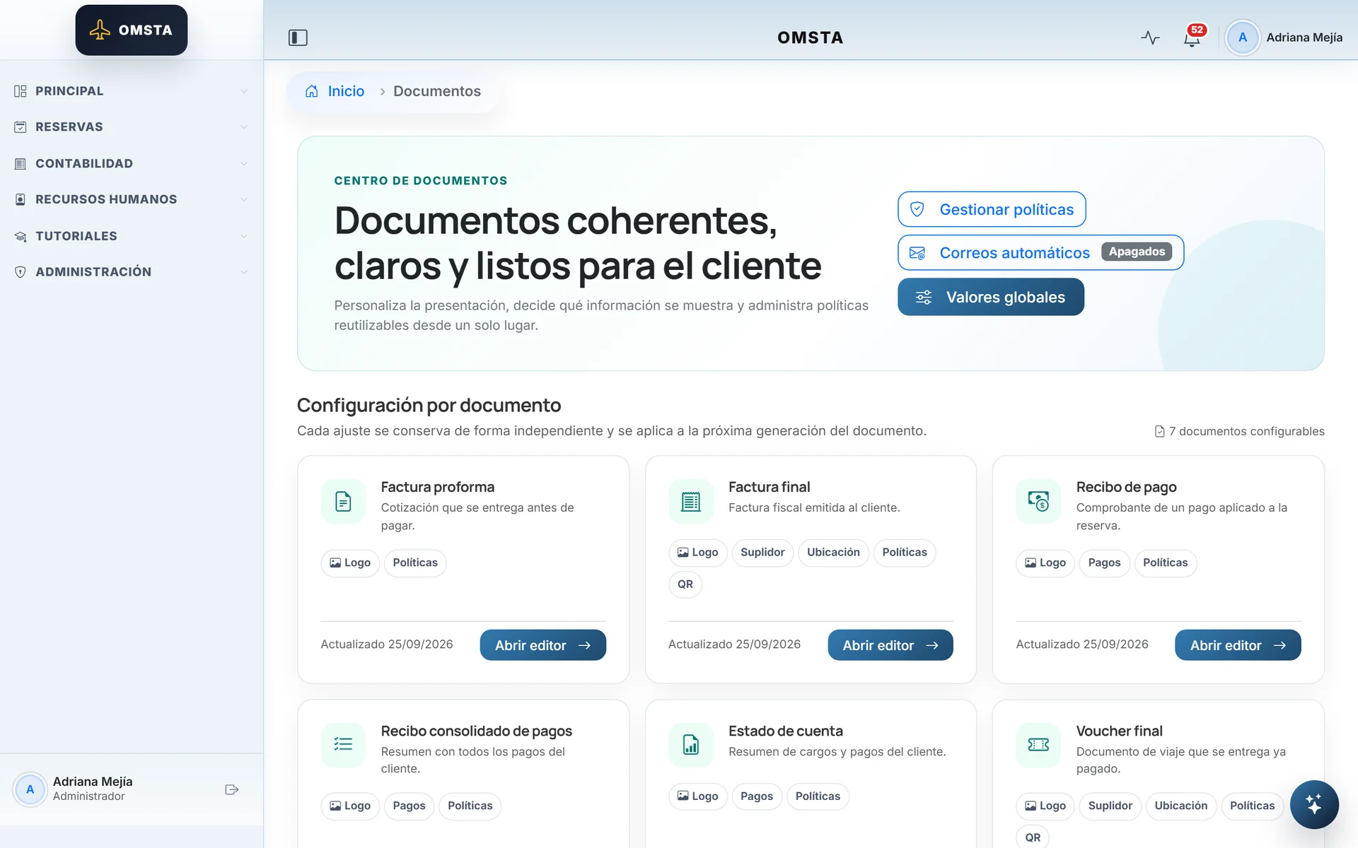 Document center with seven configurable client documents