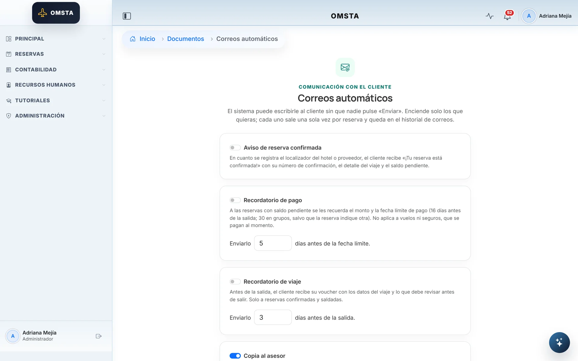 Automatic confirmation and reminder emails that can be switched on one by one