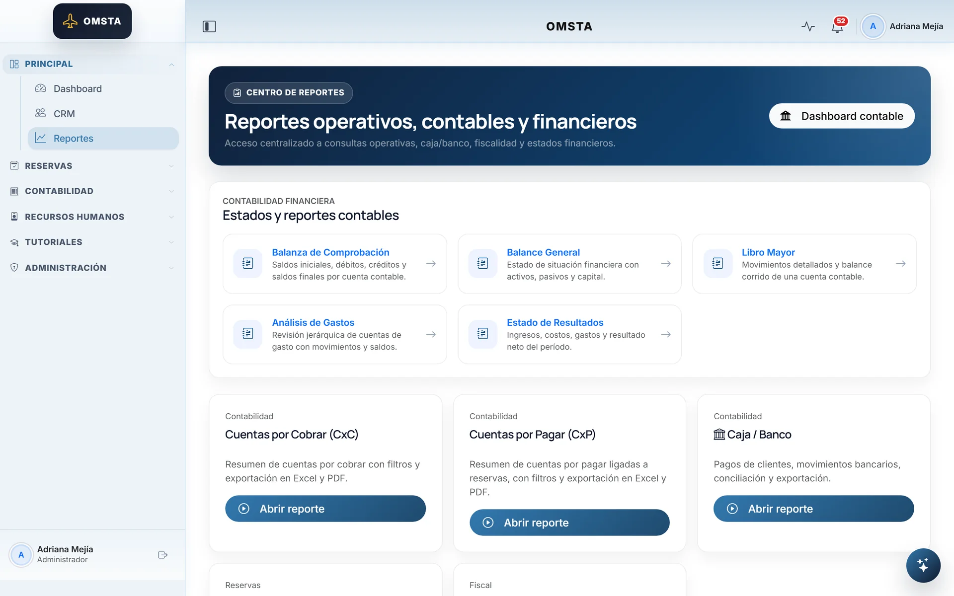 Report center with operational, accounting and tax reports