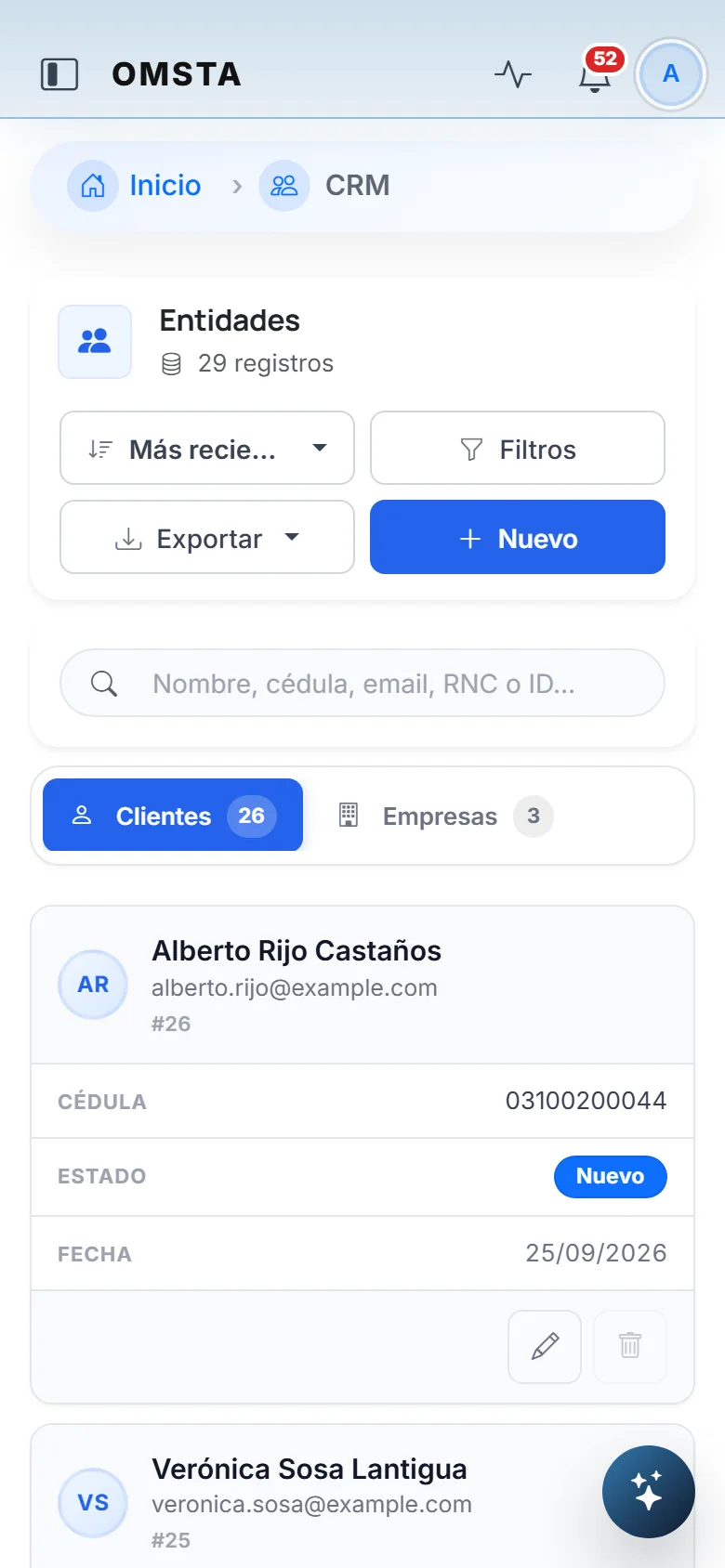 CRM as cards at phone width