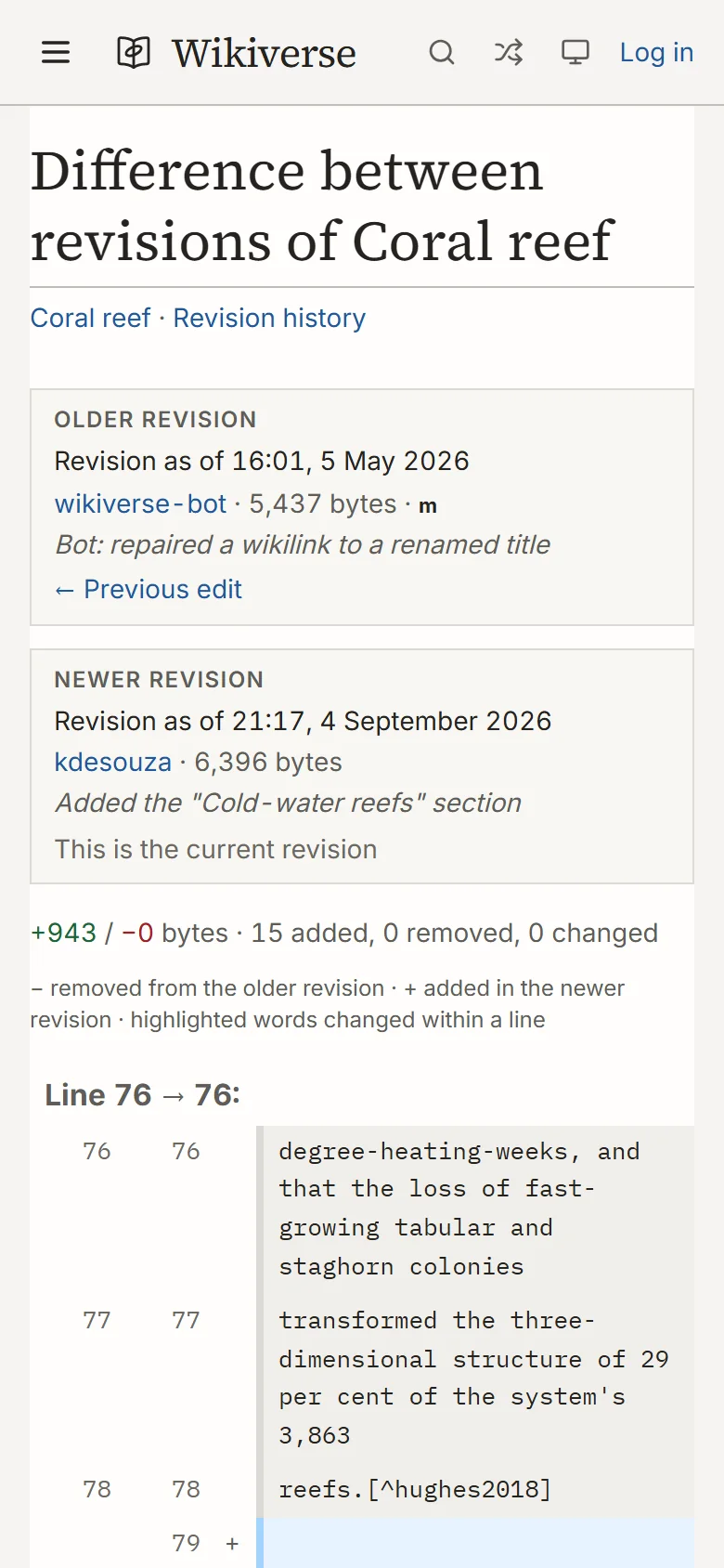 Coral reef revision comparison adapted to a phone screen